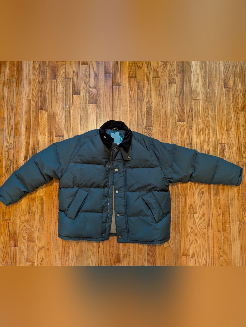 Barbour x Sorel Wax Puffer Jacket, Corduroy Collar, Barbour Green (Unisex) XXL